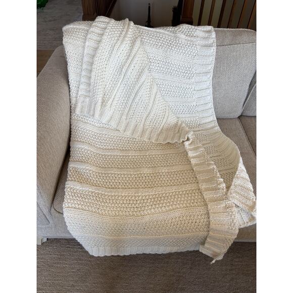 Hearth & Hand with Magnolia Other - Hearth Hand with Magnolia Cream Bordered Throw Blanket 50x60 Chunky Cable Knit